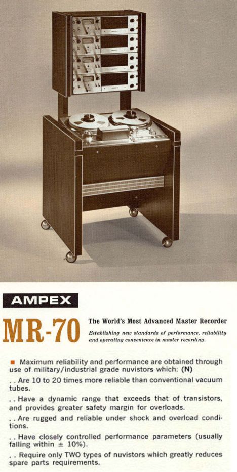 Extrait de la plaquette de l'Ampex MR70.