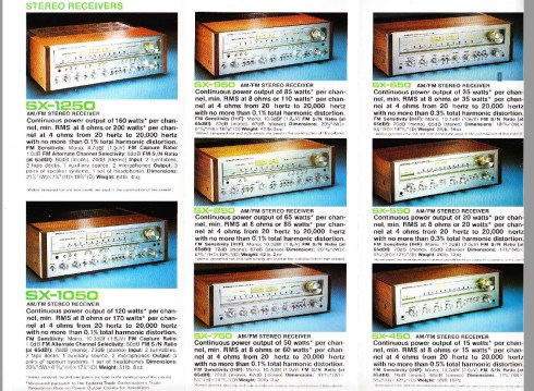 Extrait du catalogue Pioneer 1977. Notre SX-650 est bien loin du haut de gamme.